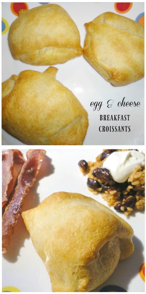 4 simple ingredients and 15 minutes is all you need to make these Cheesy Egg Breakfast Croissants. Easy to make for breakfast, brunch, after school snacks, or even breakfast for dinner. Recipe on basilmomma.com