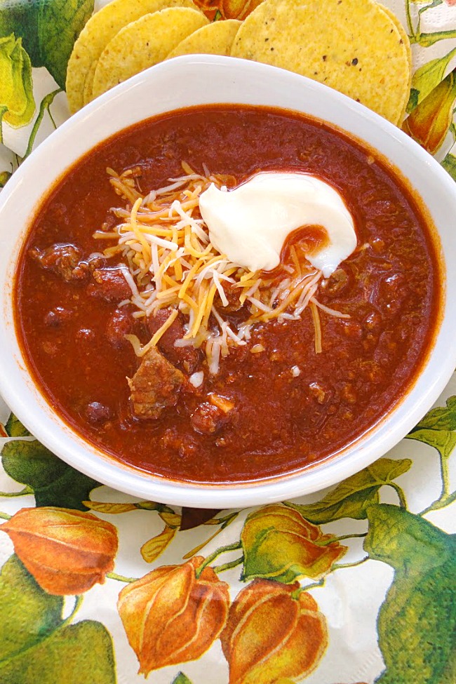 This hearty, flavorful beef chili has 2 types of beef and 3 varieties of beans. It's a dinner that will stick to your ribs and warm you up on a cold night.
