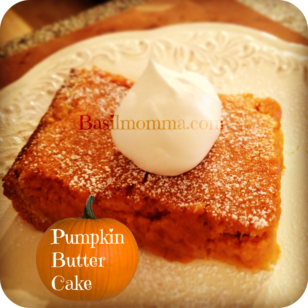 Pumpkin Butter Cake is a quick and easy pumpkin dessert, made from a cake mix, but with real pumpkin puree and warm spices. Recipe on basilmomma.com