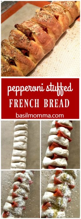 Pepperoni Stuffed French Bread Pizza - A great appetizer, snack, or light dinner recipe! | Basilmomma.com