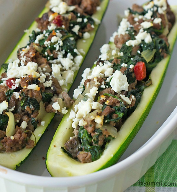 Turkey Stuffed Zucchini Boats from @itsyummi - One of the healthy summer squash recipes being featured on Basilmomma.com