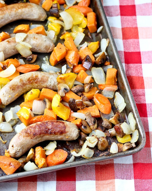 Roasted Italian Sausage and Vegetables Sheet Pan Dinner Recipe, from Rachel Cooks - Part of a Sheet Pan Dinners recipe collection on basilmomma.com