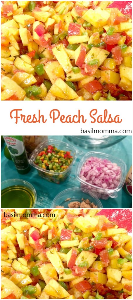 Fresh Peach Salsa - A great summer recipe that's perfect for dipping into with chips, or serve it over grilled fish, pork, or poultry. - Get the recipe from @basilmomma at basilmomma.com