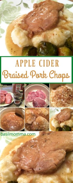 Apple Cider Braised Pork Chops Recipe - Perfect for a fall diinner, any night of the week! Recipe on basilmomma.com