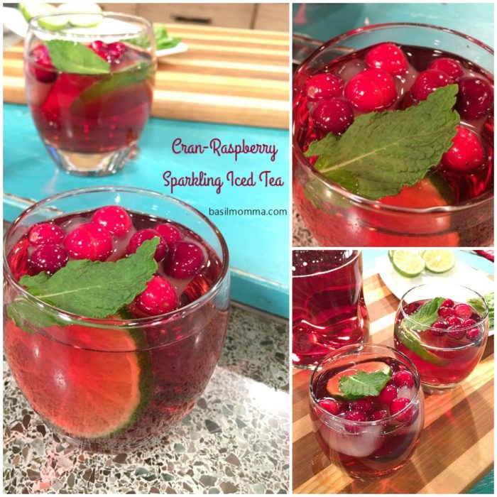 Sparkling iced tea is a delicious way to serve iced tea for holiday events. This drink is bursting with fresh cranberries and mint, helping to deck the halls with red and green color! | Recipe on basilmomma.com