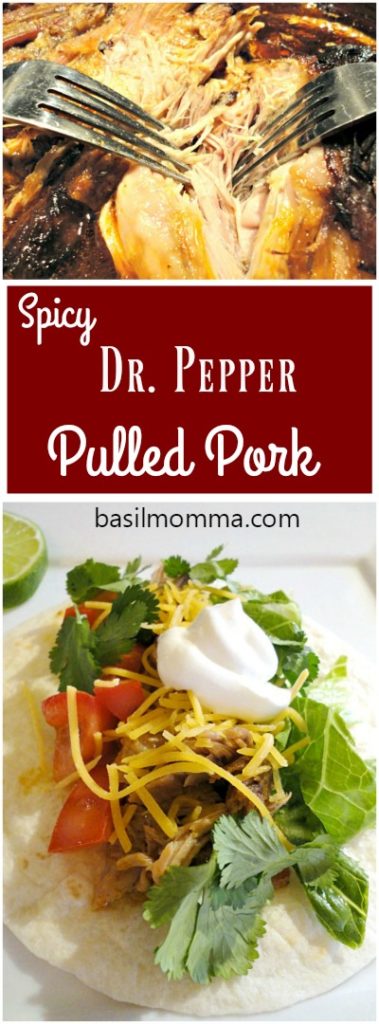 Dr. Pepper pulled pork tacos are a hearty, flavorful meal, sure to please sports fans on game day, or to feed a crowd on Memorial Day! | Basilmomma.com