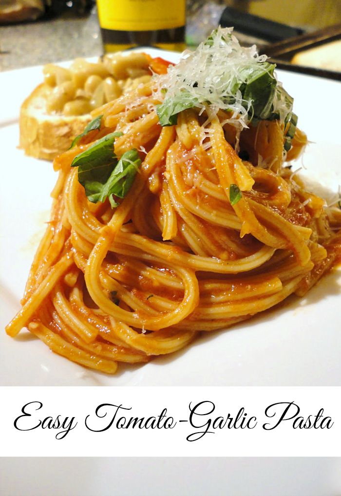Easy Tomato-Garlic Pasta Recipe - This easy dinner has a creamy pasta sauce made from butter, olive oil, tomatoes, and garlic.