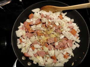 cooking ingredients for sausage risotto recipe
