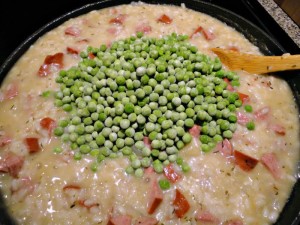 Adding peas to sausage risotto recipe
