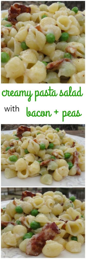 Creamy Mini Shell Pasta Salad with Bacon and Peas - A quick and easy weeknight dinner recipe on basilmomma.com
