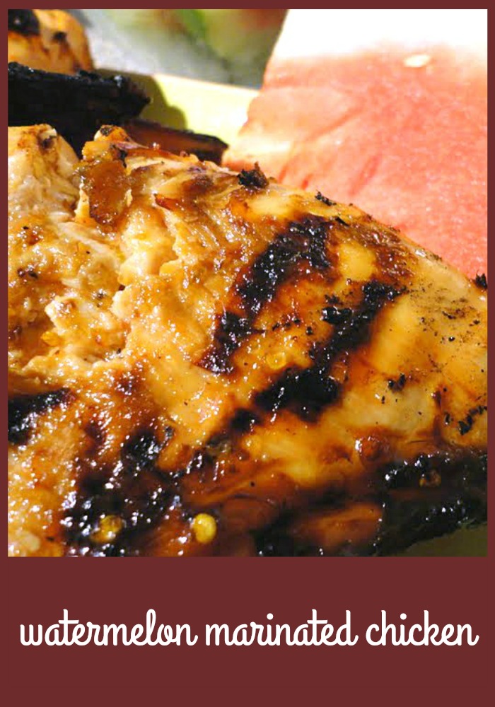 Watermelon marinated grilled chicken is an easy grilled chicken recipe using fresh watermelon as a marinade! This gives the chicken a tangy sweet flavor that will become a family favorite! Such an easy way to make chicken on the grill!
