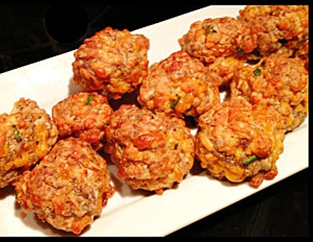 Spicy Cheddar Cheese Sausage Balls - get the recipe from basilmomma.com
