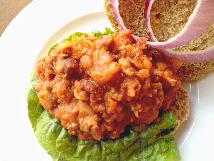 Red bean sloppy Joes have a touch of ground beef in them, so while they not quite meatless, they are pretty close. The red beans fill you up with healthy fiber, stretching your grocery budget at the same time!