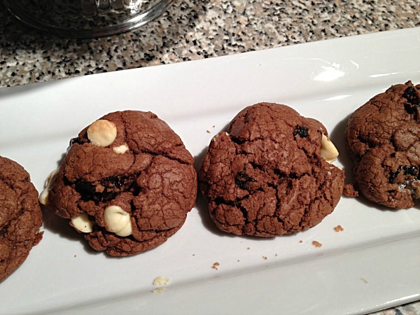 Double chocolate plum cookies are a delicious and healthy snack or dessert. Made with dried plums, white chocolate and dark cocoa, they're perfect with a tall glass of milk or coffee. | basilmomma.com