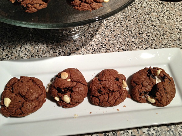 Double chocolate plum cookies are a delicious and healthy snack or dessert. Made with dried plums, white chocolate and dark cocoa, they're perfect with a tall glass of milk or coffee. | basilmomma.com