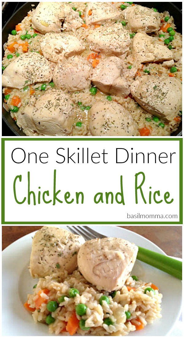 One Skillet Dinner Recipe for Chicken and Rice - Get the recipe on basilmomma.com