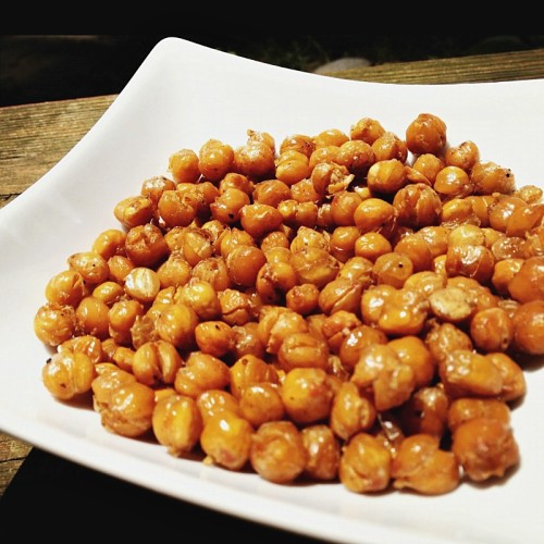 Bacon Roasted Chickpeas - A delicious snack that is really one of the best recipes with bacon that I've ever eaten! Get the recipe on basilmomma.com
