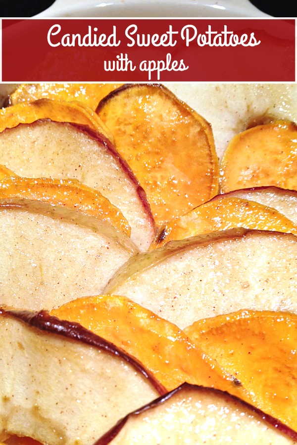Candied Sweet Potatoes with Apples - This is one of our family's favorite Thanksgiving side dish recipes! Thinly sliced sweet potatoes and apples are sweetened with apple cider and brown sugar, then baked up until they're hot and bubbly.
