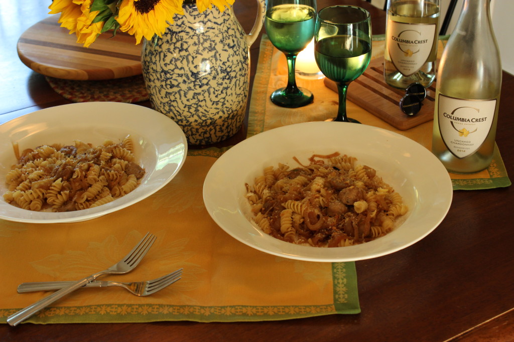 Pasta with Caramelized Sweet Onions,White Wine and Chicken Sausage