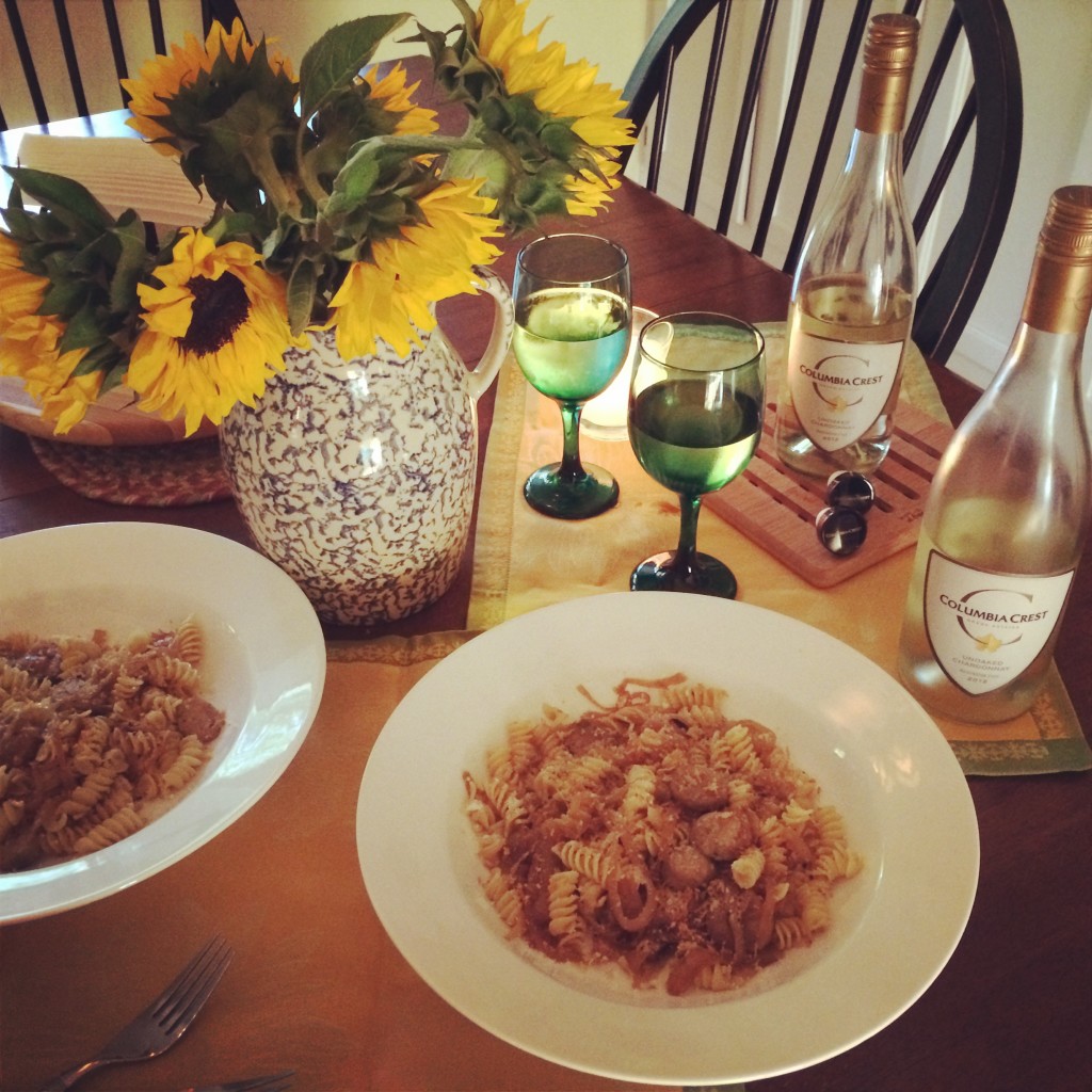 Pasta with Caramelized Sweet Onions, White Wine and Chicken Sausage
