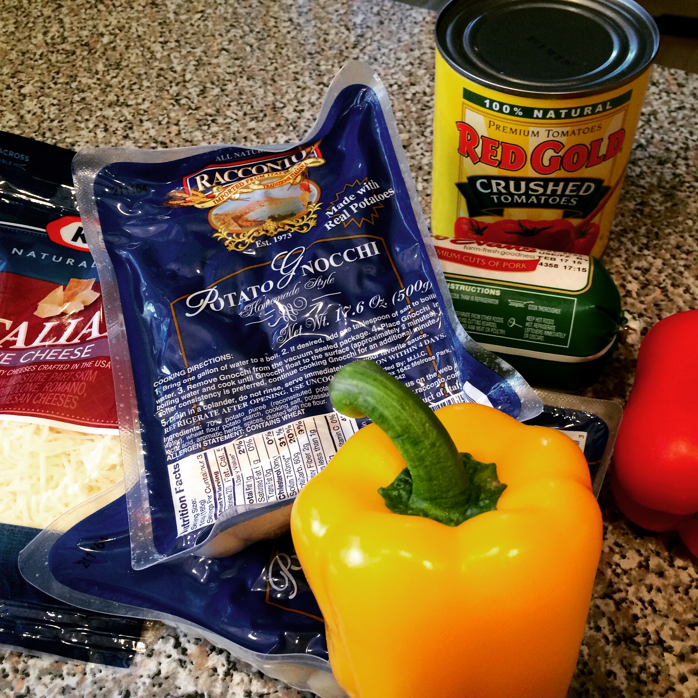 Ingredients to make Baked Gnocchi with Sausage and Peppers
