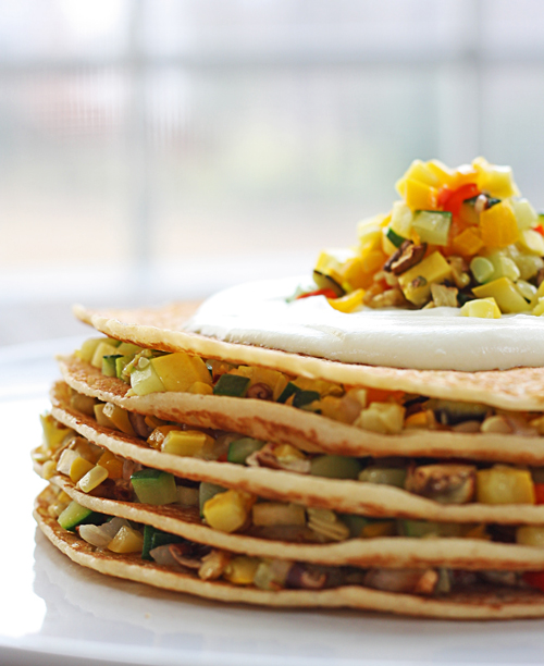 Roasted Veggie Crepe Stacks from @thewickednoodle - One of the healthy summer squash recipes being featured on Basilmomma.com