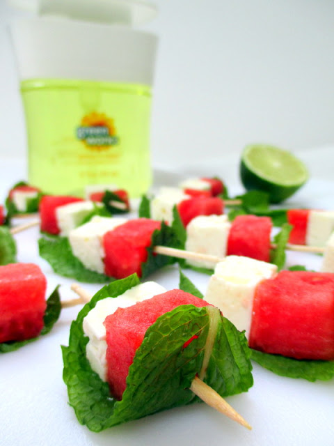 Watermelon Feta Mint Skewers - Part of a collection of great recipes for a picnic
