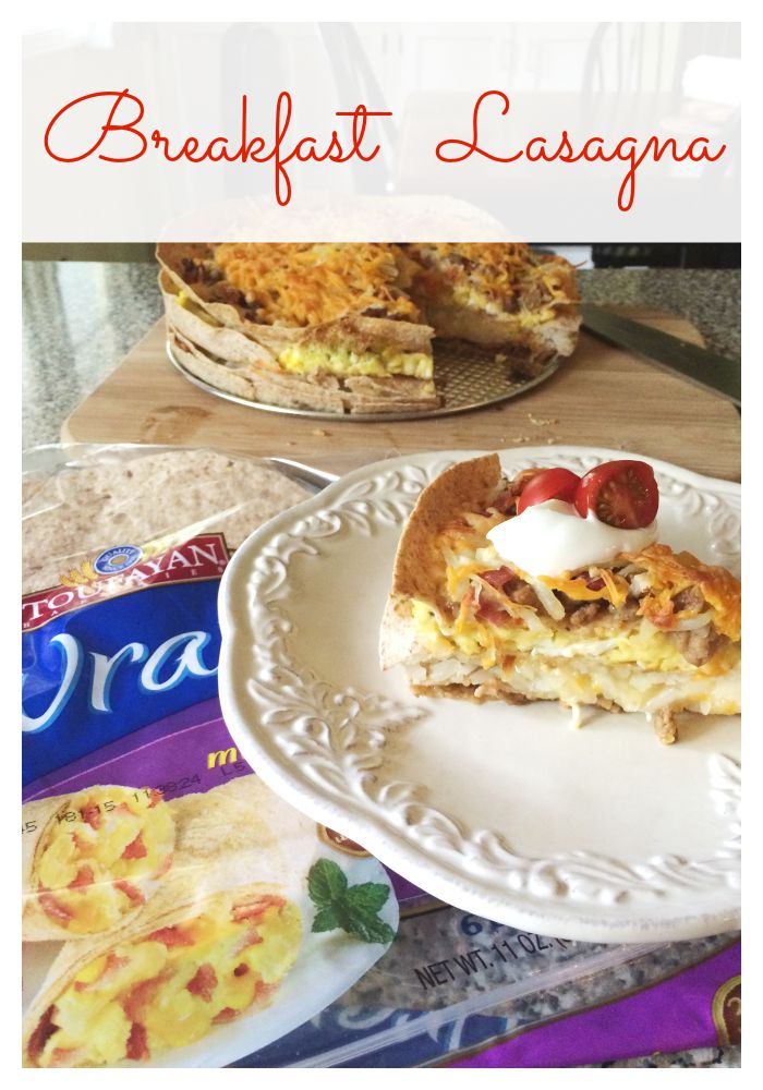Breakfast Lasagna- Move over bacon, eggs and potatoes! Layer Toufayan Bakeries multi-grain wraps, eggs, bacon, sausage, potatoes, and cheese for a healthy and hearty breakfast! - Get the recipe on basilmomma.com