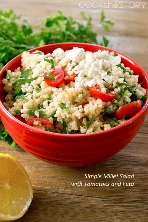 Millet Salad with Tomatoes and Feta from Cook the Story - Tasty recipes that use garden tomatoes - This collection of recipes can be seen on basilmomma.com 