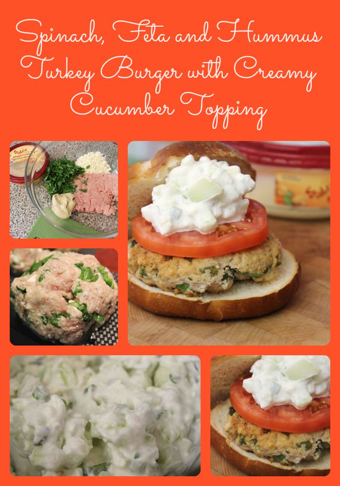 Spinach, Feta and Hummus Turkey Burger with Creamy Cucumber Topping