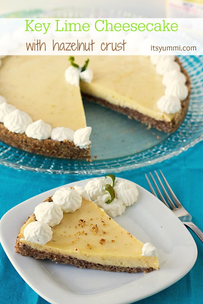 Key Lime Cheesecake with Hazelnut Crust, from ItsYummi.com