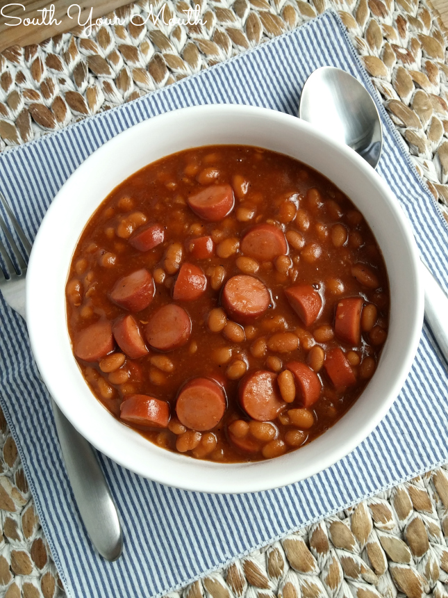 Franks and Beans Recipe - 1 of 10 Delicious Ways to Dress Up A Hot Dog - from chili dogs to frank and beans, there are 10 recipes with hot dogs in this collection on basilmomma.com