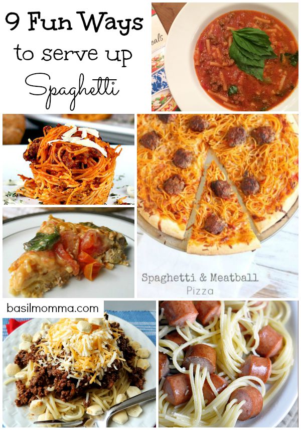 9 Completely Fun Ways to Serve Spaghetti - Step outside of the ordinary and have fun with your food! Kids will love these ideas, too. Get the recipes on basilmomma.com