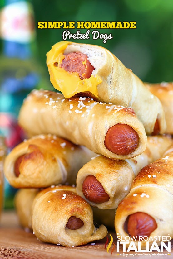 Homemade Pretzel Dogs - 1 of 10 Delicious Ways to Dress Up A Hot Dog - from chili dogs to frank and beans, there are 10 recipes with hot dogs in this collection on basilmomma.com