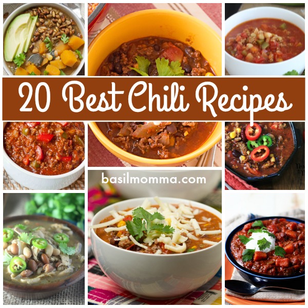 20 of the best chili recipes, spiced from mild to hot and wild! They're perfect for cool weather and game day food. Get the recipes in a collection on basilmomma.com