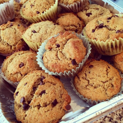 peanut butter banana chocolate chip muffins - a one bowl muffin recipe from basilmomma.com