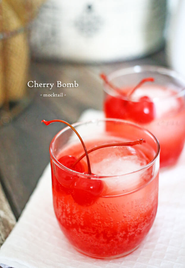 Cherry Bomb Mocktail - Recipe from Julie's Eats and Treats - This is a super easy New Year's Eve mocktail recipe