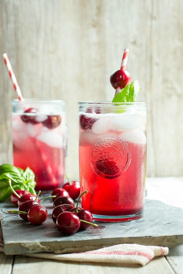 Cherry Basil Soda - A great mocktail for New Year's Eve from Foodness Gracious