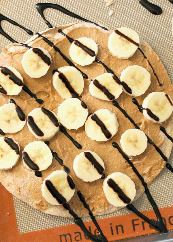 Chocolate Banana Peanut Butter Flatbreads, recipe from @basilmomma