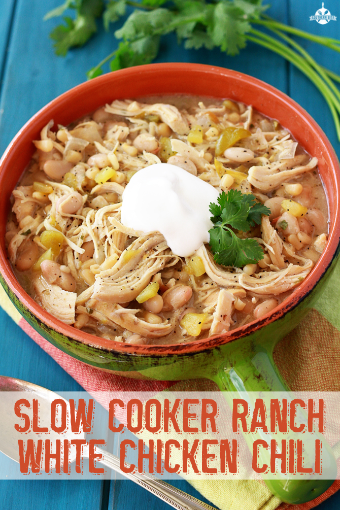 Slow Cooker Ranch White Chicken Chili Recipe, from Southern Bite - One of the slow cooker soup recipes in a collection on basilmomma.com