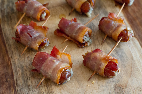 Bacon Wrapped Dates Stuffed with Blue Cheese - The perfect appetizer recipe for an Oscars party!