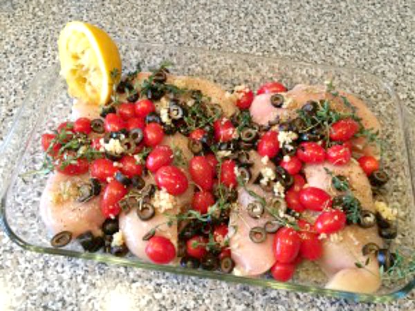 Greek Chicken Bake Recipe - - a delicioius meal full of cancer fighting foods! Get the recipe from basilmomma.com