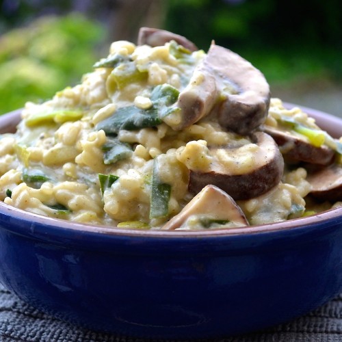 Vegan Green Garlic Mushroom Risotto - Just one in a collection of recipes using Spring vegetables on basilmomma.com