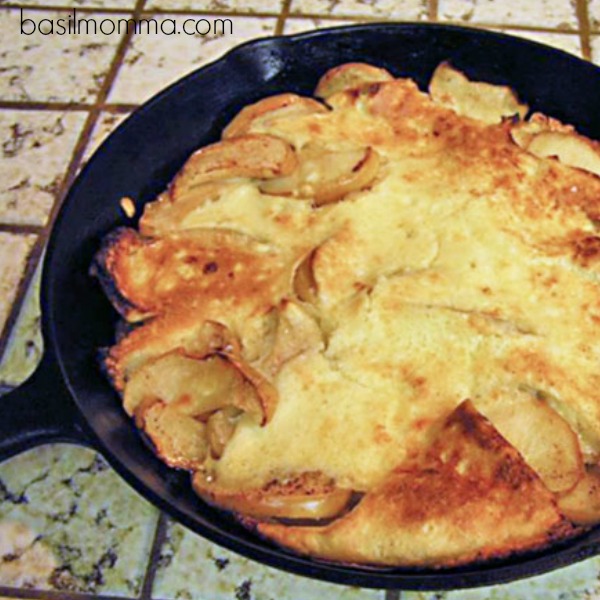 Baked Apple Skillet Pancake Recipe - Perfect for breakfast, brunch, or a light supper. Get the recipe on basilmomma.com