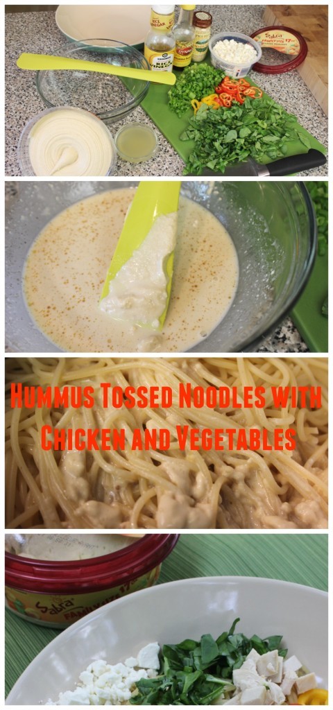 Hummus Tossed Noodles with Chicken and Vegetables - It's a @sabra hummus #unofficialmeal recipe on basilmomma.com