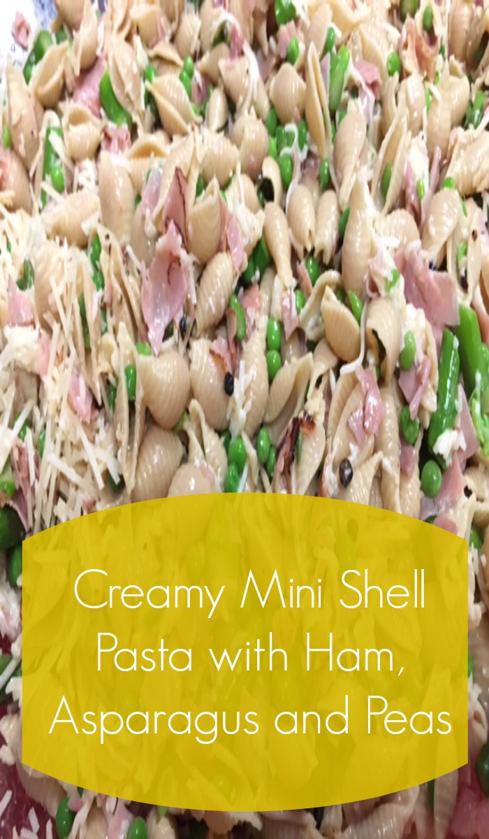 Creamy Mini Shell Pasta with Ham, Asparagus and Peas