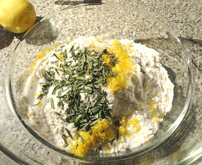 Ingredients needed to make no-knead rosemary lemon bread