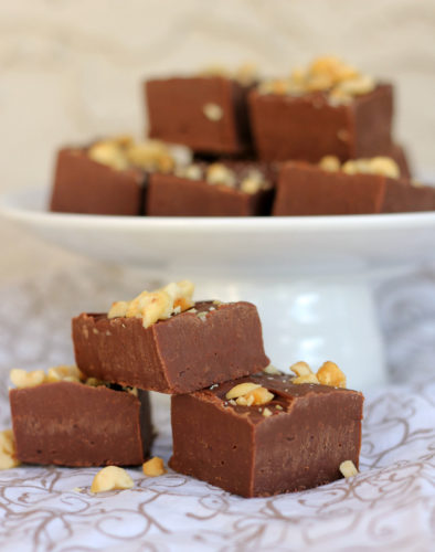 Easy Peanut Butter Chocolate Fudge, from Around My Family Table - as seen in an easy recipe roundup on basilmomma.com