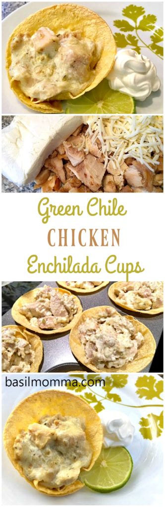 Green Chile Chicken Enchilada Cups - An easy appetizer or light dinner recipe from basilmomma.com