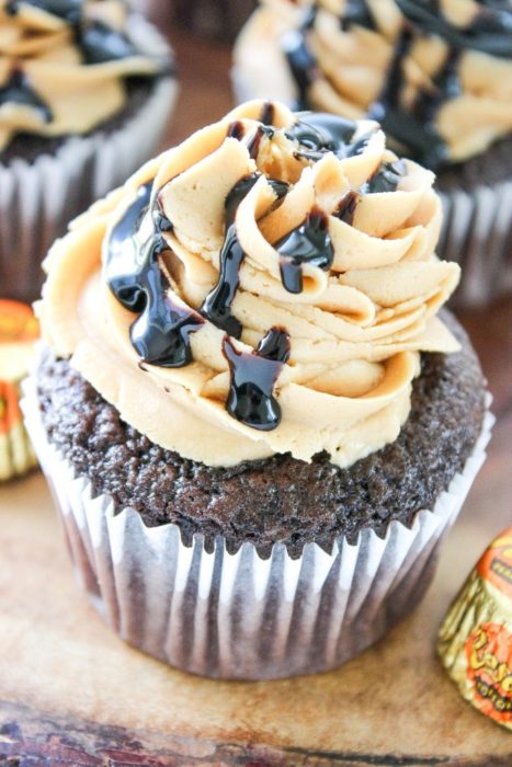 Chocolate Peanut Butter Cupcakes, from Baking Beauty - as seen in a peanut butter recipes roundup on basilmomma.com